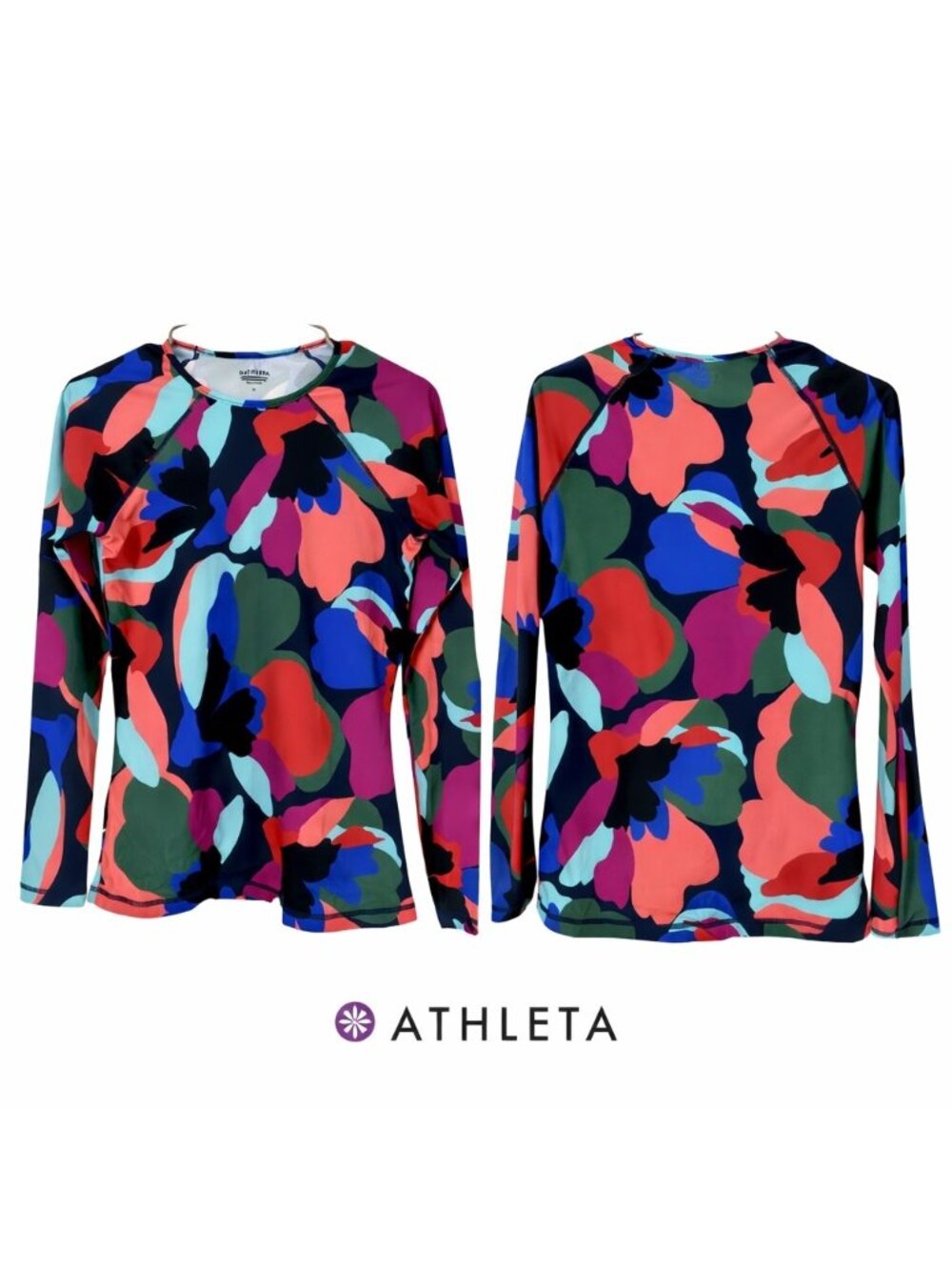 Athleta Shirt Womens M Multicolor Abstract Floral Long Sleeve Workout Activewear